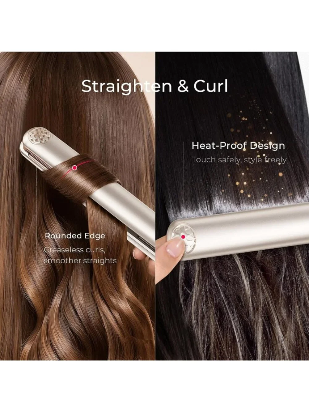 2-in-1 Hair Straightener & Curler, Fast Heating, Titanium, Adjustable Temp